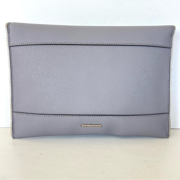 REBECCA MINKOFF Leo Gray Safiano Structure Leather Zipper Accent Envelope Clutch - Picture 7 of 16